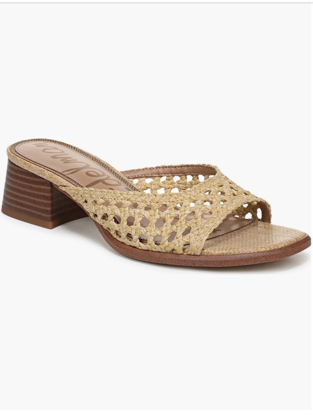 Sam Edelman Fynn Woven Raffia Block Heel Slides - Bleached Beechwood Size 8.5